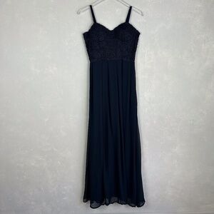 AX Paris size 10 maxi dress navy blue chiffon textured bodice strapless NWT